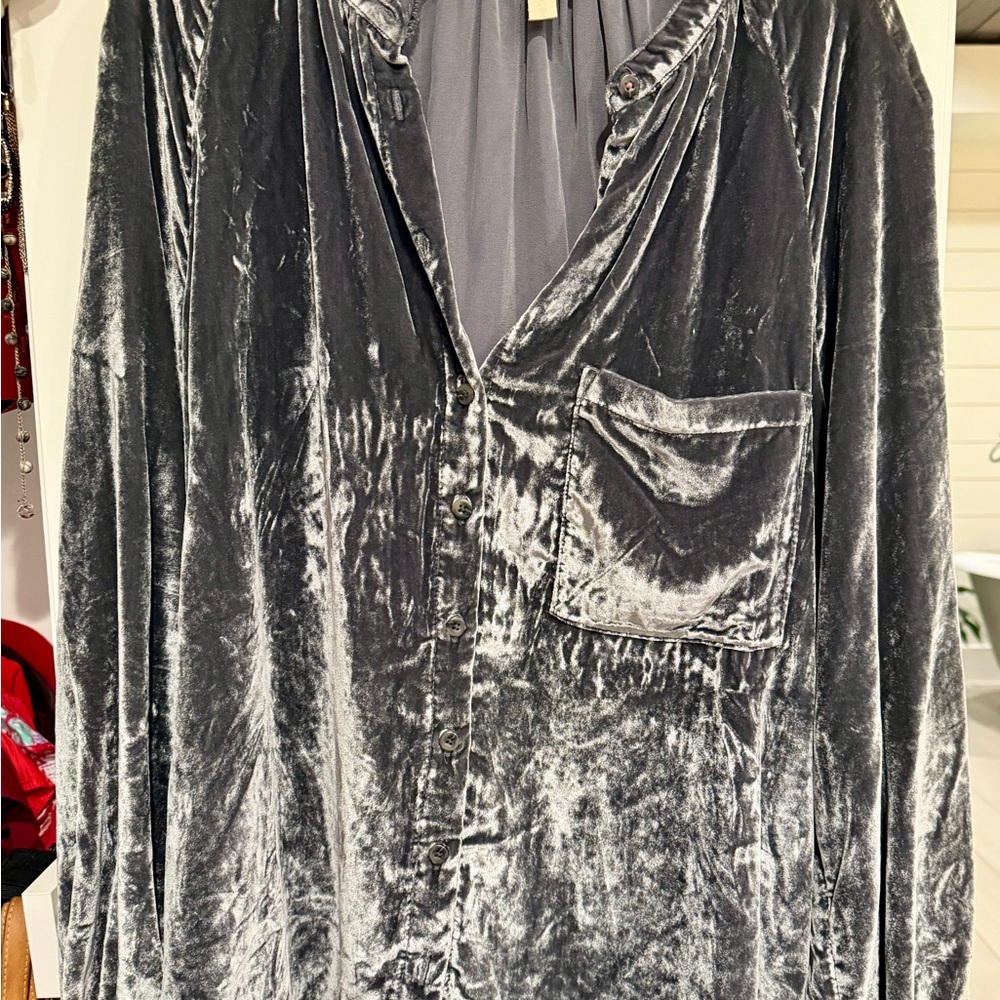 Pilcro Crushed Velvet Charcoal Top from Anthropology